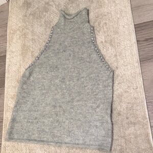Zara Gray Halter Turtleneck Sweater with Embellished Trim XL